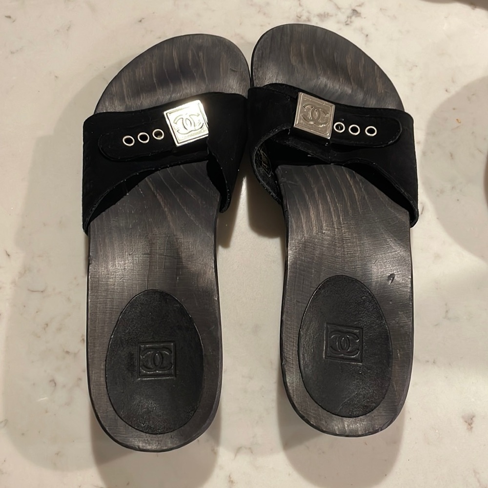 Vintage chanel wooden clogs